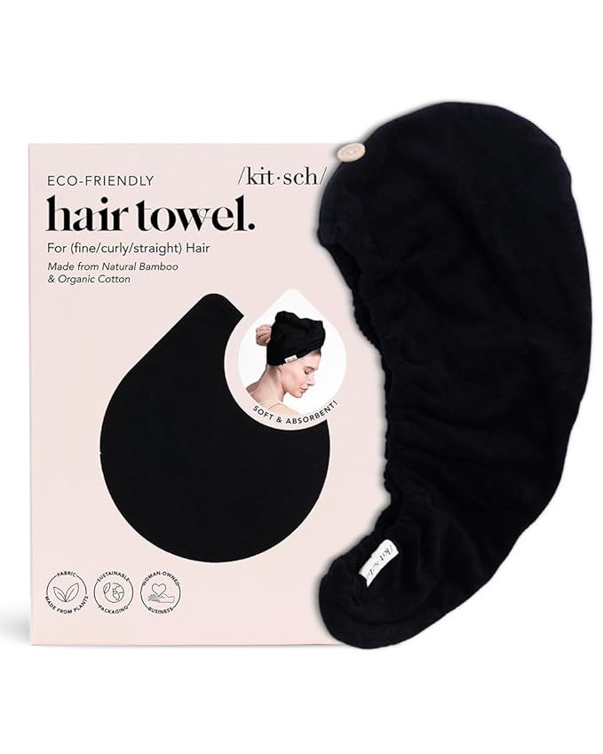 Kitsch Microfiber Hair Towel Wrap for Women - Super Absorbent Hair Drying Towel - Quick Dry, Anti-Frizz - for Long & Short, Wet & Curly Hair - Black