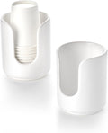 3 oz Original Ceramic Bathroom Cup Dispenser with 5 PLA Paper Cups, Bathroom Essential Accessories for Mouthwash Holder on Bathroom Vanity Countertops (2 Pack, White)