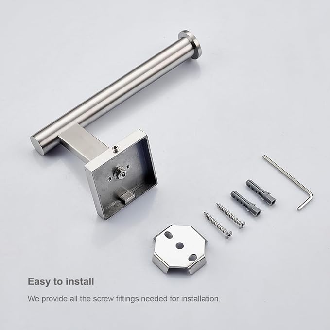 Premium 304 Stainless Steel Wall Mounted Toilet Paper Holder - Brushed Nickel Paper Roll Holder, Heavy-Duty Permanent Bathroom Toilet Tissue Holder, Modern & Durable Toilet Roll Holder