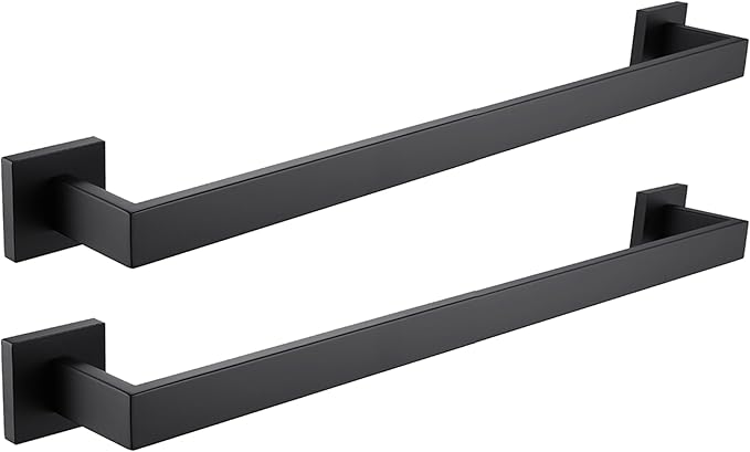LANC 2 Pack Bathroom Towel Bars, Matte Black 20-Inch Bathroom Square Towel Racks Kitchen Hand Towel Holders Total-22 Stainless Steel Wall Mount Towel Hanger Rods,A8804-5MB