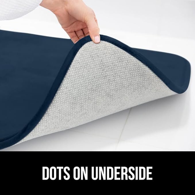 GORILLA GRIP Memory Foam Bath Rugs, Soft Absorbent Velvet Bathroom Mats, Durable Dots on Underside, Machine Washable Bathmat, Carpet Rug Room Decor for Shower Floor, 48x24 Mat, Navy Blue