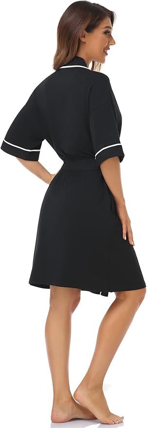 COLORFULLEAF Womens Bamboo Short Robes Lightweight Kimono Cotton Robe Soft Knit Bathrobe Ladies Loungewear with Pockets