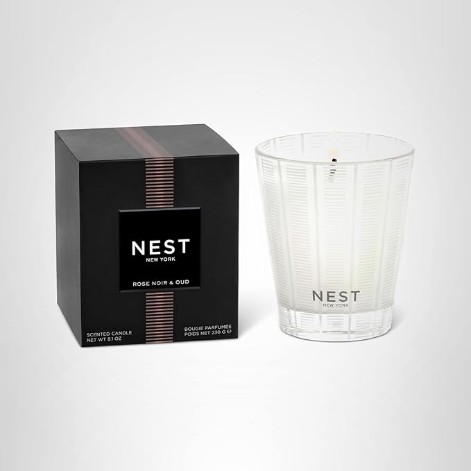 NEST New York Scented Classic Candle, Rose Noir & Oud - 8.1 oz - Up to 60-Hour Burn Time - Reusable Glass Vessel