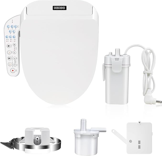 KERDE P30A Electric Bidet Toilet Seat - Smart Heated Seat with Auto-Flush, Side Panel Control for Existing Toilets, Quiet Close Lid & Warm Air Dryer Elongated