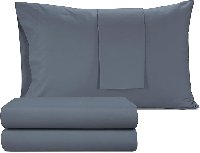 IZOD 100% Egyptian Cotton Sheets Set Full Size, Cotton Percale Crisp Sheet Set 4Pc, Lightweight & Deep Pocket fits Upto 17", Long-Staple Soft Combed, Hotel Style Luxury Bedding Sheet - Blue Slate