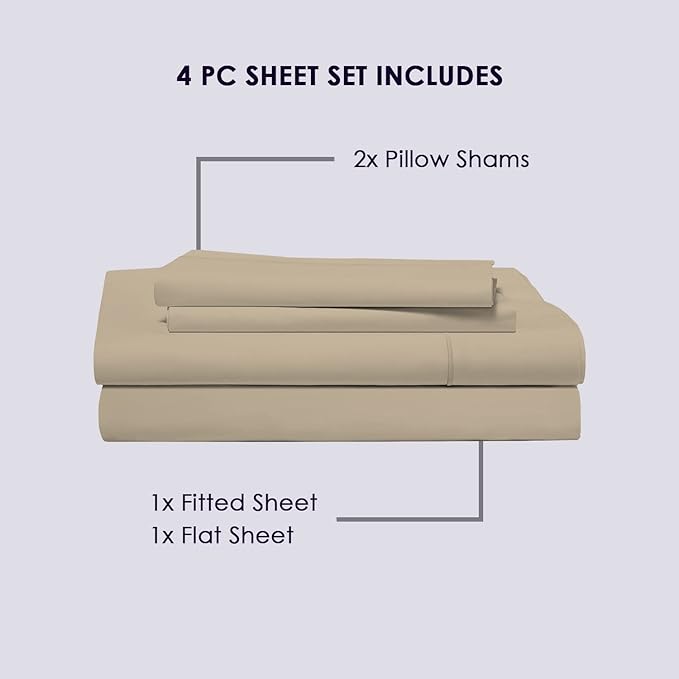 Pizuna Pure 100% Cotton King Size Sheets, 800 Thread Count Long Staple Cotton Crisp Sateen Sheets with 15inch Deep Pocket (Combed Simply Taupe)
