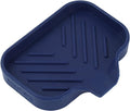 Silicone Bathroom Soap Dishes with Drain Spout-Kitchen Sink Organizer,Sponge Holder,Dish Soap Tray,Perfect for Dispenser,Scrubber,Bottle,Cup on Sink or Counter-Navy Blue 4.9"×3.2"