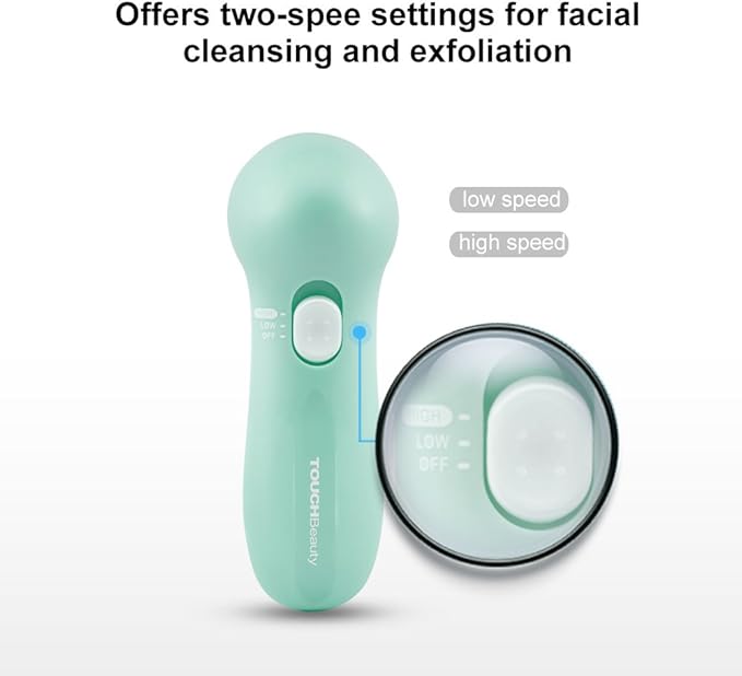 Electric Facial Cleansing Brush for Women, 3-in-1 Face Cleanser and Exfoliator Brush with 3 Brush Heads, 2 Speeds, Waterproof Spin Brush, Portable Travel Case (Green, Battery Operated)