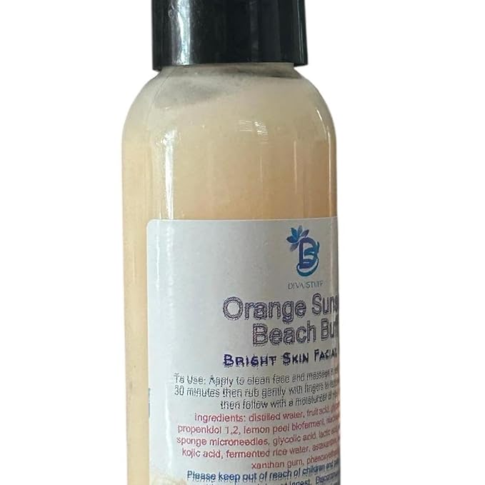 Diva Stuff Orange Sunset Beach Buff Facial Exfoliator With Gentle Mushroom Spicules Lemon Peel Kojic Acid Niacinamide Skin Repair Cleanser