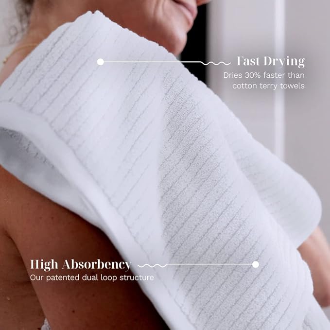 LUXOME Luxury Performance 2-Piece Bath Towel Set | Dual-Loop Design | Ultra Soft | Highly Absorbent | Quick Drying | Sail (White)
