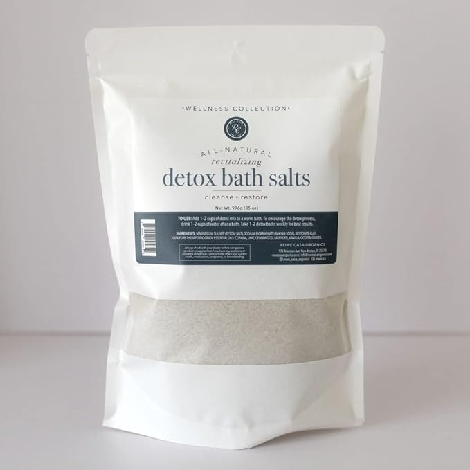 Rowe Casa Organics Detox Bath Salts with Health Boosting Magnesium and Bentonite Clay – Natural Bath Soak for Body Cleanse, Restore, and Relaxation, 35 Oz