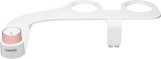 Omigo Element Bidet Attachment Non-Electric Thin Modern Design, Dedicated Rear and Front Self-Cleaning Nozzles with Pressure Control Dial (Ambient Temp, Copper)