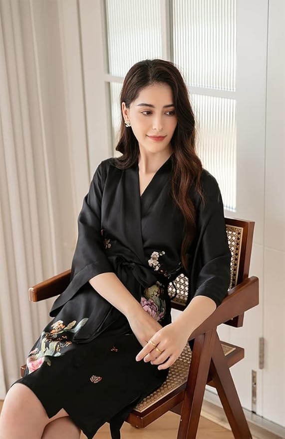 women's 100% silk kimono, short bathrobe pajamas, kimono pajamas