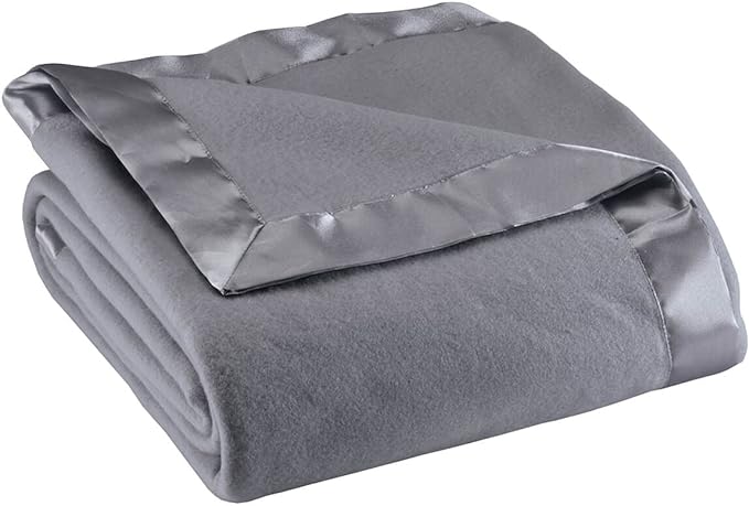 OakRidge Satin Fleece Blanket, Full/Queen, Twin or King Size – 100% Polyester Lightweight Fabric and Cozy Satin Binding Edges in Tightly Folding Travel Blanket, Grey