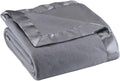 OakRidge Satin Fleece Blanket, Full/Queen, Twin or King Size – 100% Polyester Lightweight Fabric and Cozy Satin Binding Edges in Tightly Folding Travel Blanket, Grey