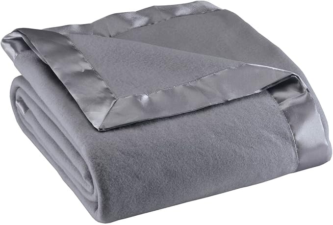 OakRidge Satin Fleece Blanket, Full/Queen, Twin or King Size – 100% Polyester Lightweight Fabric and Cozy Satin Binding Edges in Tightly Folding Travel Blanket, Grey