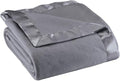 OakRidge Satin Fleece Blanket, Full/Queen, Twin or King Size – 100% Polyester Lightweight Fabric and Cozy Satin Binding Edges in Tightly Folding Travel Blanket, Grey