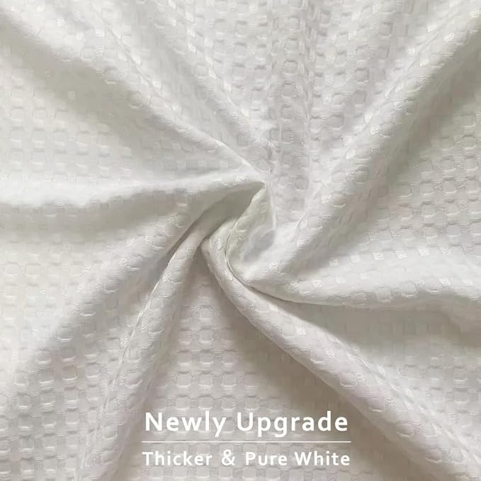 MIYE Pleated Waffle Weave Bed Skirt, Tailored Dust Ruffle 14 Inch Drop Easy Fit, Machine Washable,No Split Corners (White, Queen - 14" Drop)