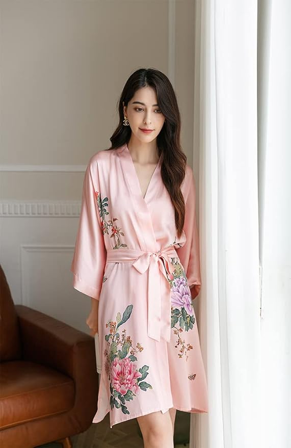 women's 100% silk kimono, short bathrobe pajamas, kimono pajamas