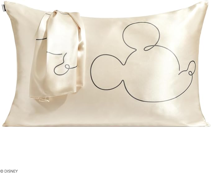 Kitsch & Disney Mickey Mouse Satin Pillowcase with Zipper Softer Than Silk, Cooling Pillowcase for Hair & Skin, Wrinkle-Free, Washable, Queen/Standard (19x26)