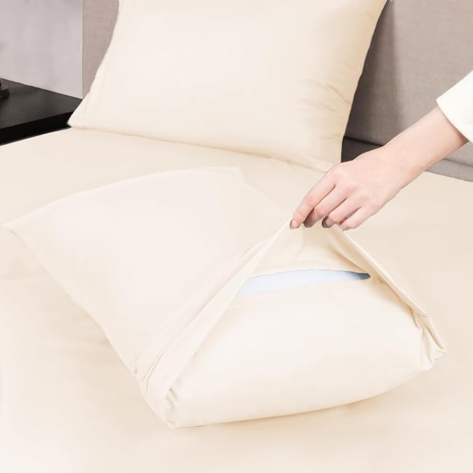 Mejoroom Full Size Sheet Set - Soft Microfiber Bed Sheets - Deep Pocket Fitted Sheet, Breathable, Wrinkle & Fade Resistant - 4 Piece (Full, Cream)