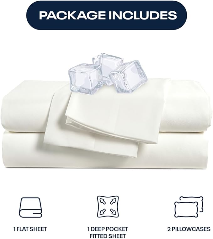 Reebok Queen Sheet Set from Tencel Eucalyptus - Soft, Cooling & Breathable for Hot Sleepers, Deep Pocket Up to 17 Inches, 4Pc Hotel Luxury Bedding Set, Bedsheet & Pillowcases (White, Queen)