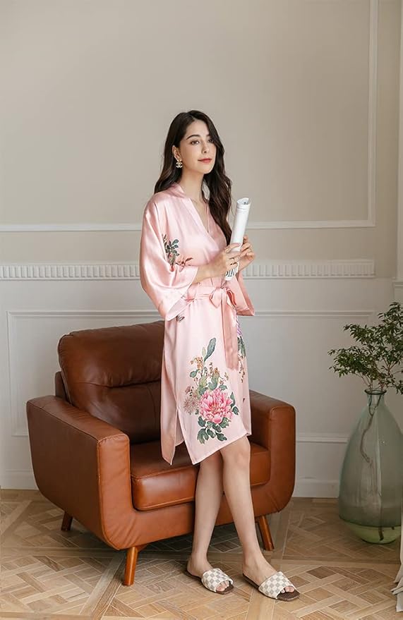 women's 100% silk kimono, short bathrobe pajamas, kimono pajamas