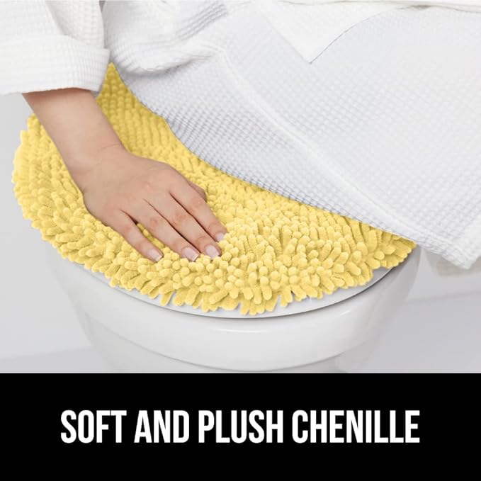 GORILLA GRIP Soft Chenille Bathroom Toilet Lid Cover, Machine Washable Seat Covers, 19.5x18.5, Stays in Place Rubber Backing, Fits Most Round, Elongated and Oblong Lids, Accessories Decor, Yellow