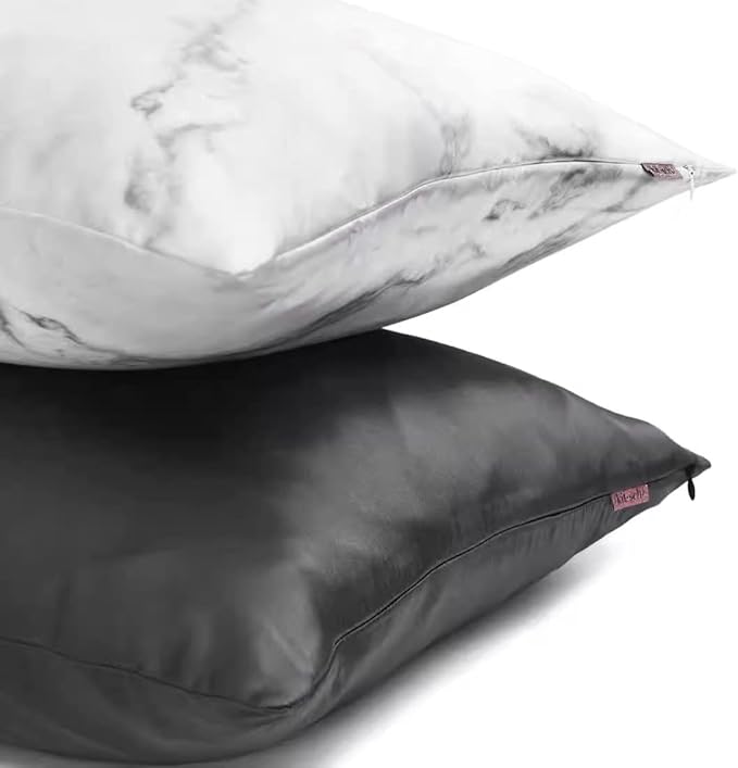 Kitsch Satin Pillowcase with Zipper for Hair & Skin, Softer Than Silk Pillow Cases Queen, Wrinkle-Free, Smooth and Cooling Satin Pillow Covers, Standard Size 19"x26", Marble