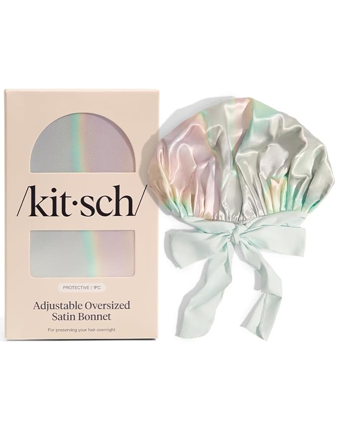 Kitsch XL Satin Bonnet for Sleeping - Softer Than Silk Hair Bonnet for Women - Secure Fit, Adjustable Night Cap for Curly & Textured Hair - Prevents Breakage, Tangles & Thinning - Aura