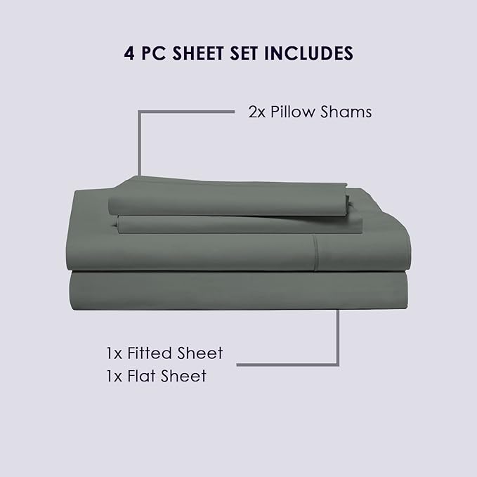 Pizuna Pure 100% Cotton California King Size Sheets, 800 Thread Count Long Staple Cotton Crisp Sateen Sheets with 15inch Deep Pocket (Dark Grey)