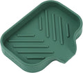 Silicone Bathroom Soap Dishes with Drain Spout-Bathroom and Kitchen Sink Organizer,Sponge Holder,Dish Soap Tray,Perfect for Dispenser,Scrubber,Bottle,Cup on Sink or Counter-Green 4.9"×3.2"