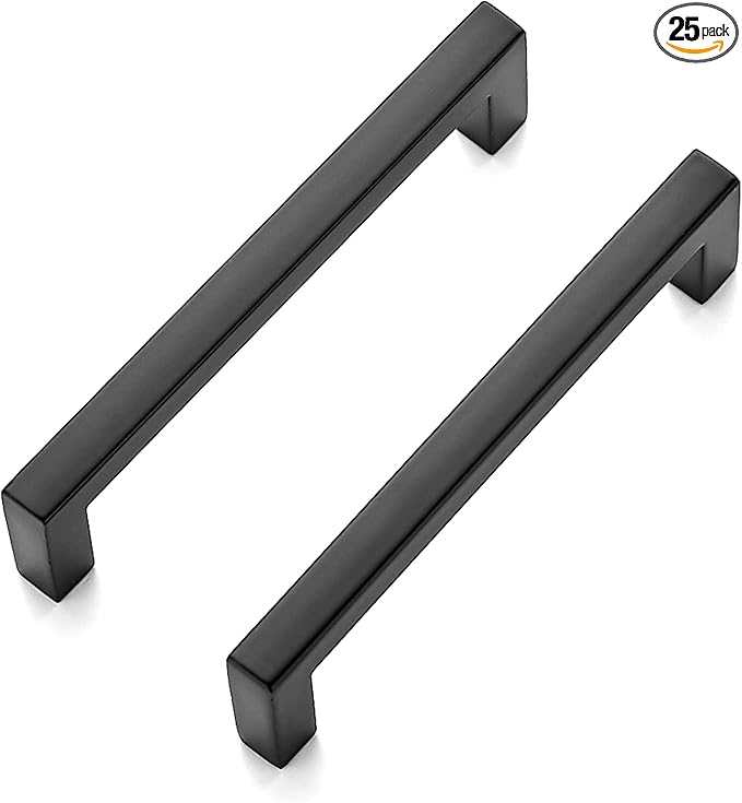 Ravinte 25 Pack Solid 3-3/4 Inch Center to Center Slim Square Bar Drawer Handles Cabinet Hardware - Matte Black Kitchen Pulls