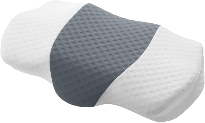 TOPPURE Cervical Neck Pillow with Breathable Pillowcase, Memory Foam Pillow Supportive for Neck & Shoulder Pain Relief for Side, Back, Stomach Sleepers(White&Grey)