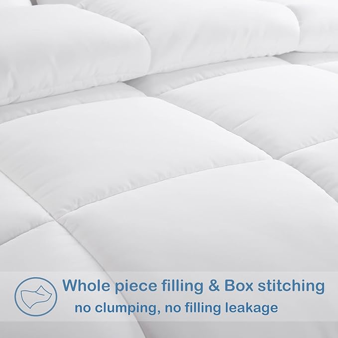 EASELAND Queen Size Down Alternative Comforter - Quilted Duvet Insert for All Seasons, Soft Lightweight with Corner Tabs, Summer Winter Warm Bedding, White 88×88 Inches