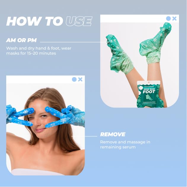 Vitamasques Holiday Snow Bliss Hand & Foot Mask Set - Korean Skin Care for Dry Cracked Feet & Hands - Spa Gifts, Stocking Stuffers for Teen Girls & Party Favors for Women