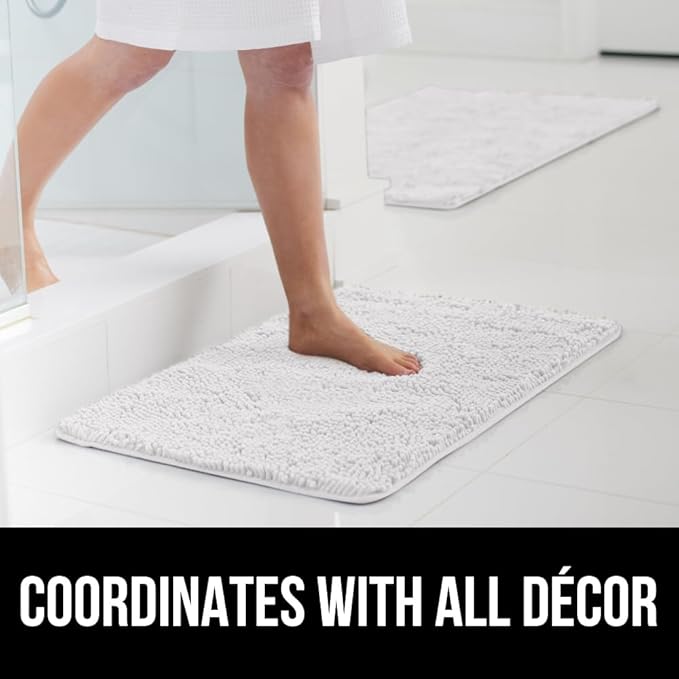 GORILLA GRIP Bath Rug Mat 60x24, Thick Soft Absorbent Chenille, Quick Dry Microfiber Mats, Rubber Backing Washable Shower Floor Rugs, Bathmat Runner, US Designed Bathroom Home Decor Accessories White
