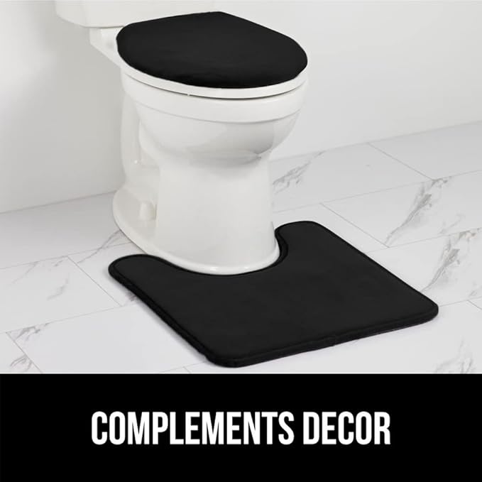 GORILLA GRIP Thick Memory Foam Bathroom Toilet Lid Seat Cover, Soft Velvet Topside, Machine Wash, Plush Cushioned Covers Fits Most Size Lids, Decorative Bath Room Accessories, 19.5x18.5, Black