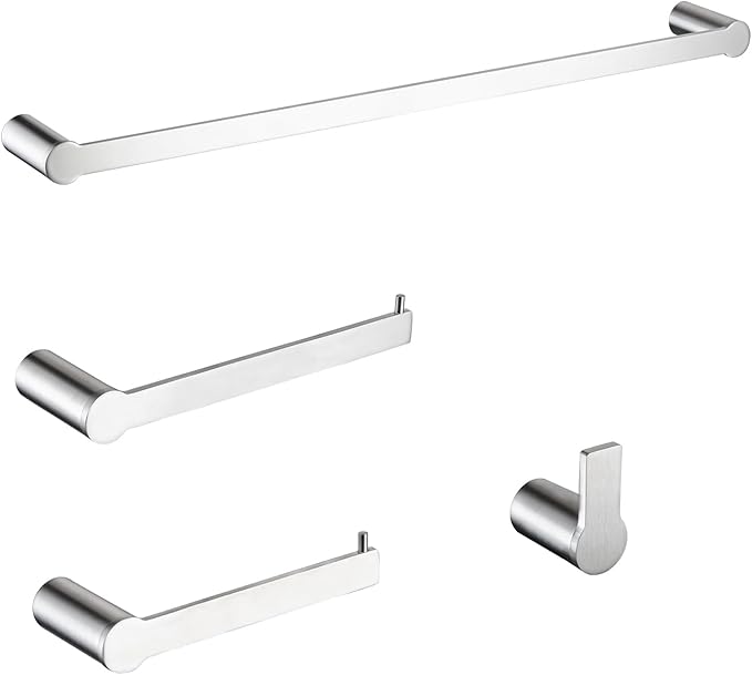 4-Pieces Bathroom Accessories Set, Towel Bar Set Modern Stainless Steel Towel Rack Towel Hooks Toilet Paper Holder for Bathroom Wall Mounted, Brushed Nickel 16 Inch