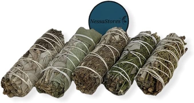 NESSASTORES - White Sage Mixture Smudge Sampler Kit 4" Bundles #JC-230 (10 Kits, 5 pcs Combination B)