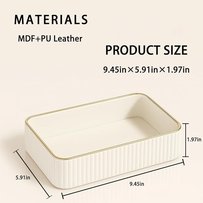 Leather Desk Organizer Tray - Decorative Vanity Perfume Tray & Jewelry Holder, Key Bowl for Entryway, Nightstand Organizer with Handles for Women and Men