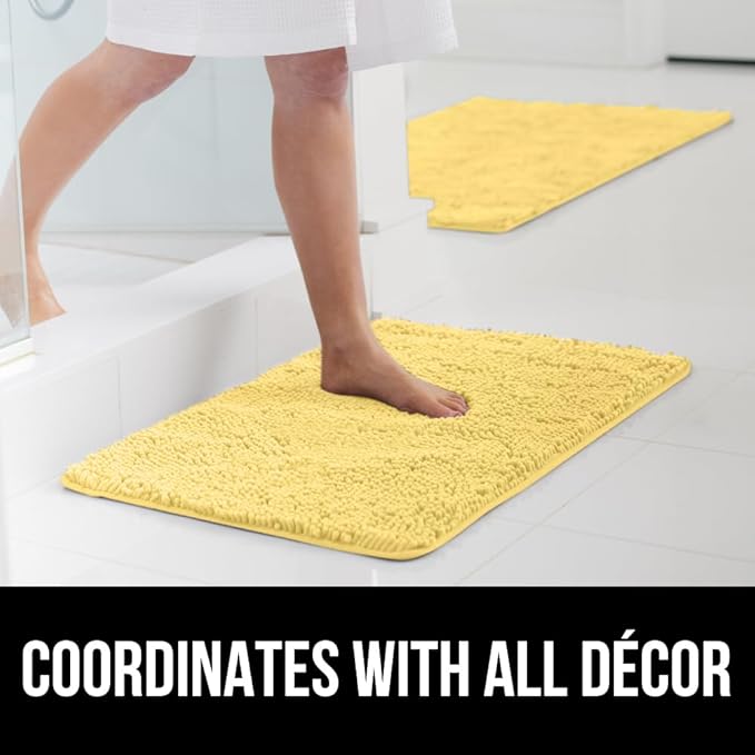 GORILLA GRIP Bath Rug Mat, Thick Soft Absorbent Chenille, Quick Dry Microfiber Mats, Rubber Backing Washable Shower Floor Rugs, Bathmat Runner, US Designed Bathroom Home Decor Accessories 24x17 Yellow