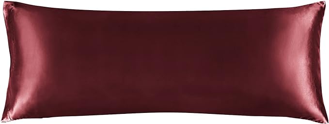 BEDELITE Satin Body Pillow Cover, Super Soft and Cooling Body Pillow Pillowcase for Hair and Skin, Breathable Silky Full Long Pillowcase Cover(20"x54", Burgundy)