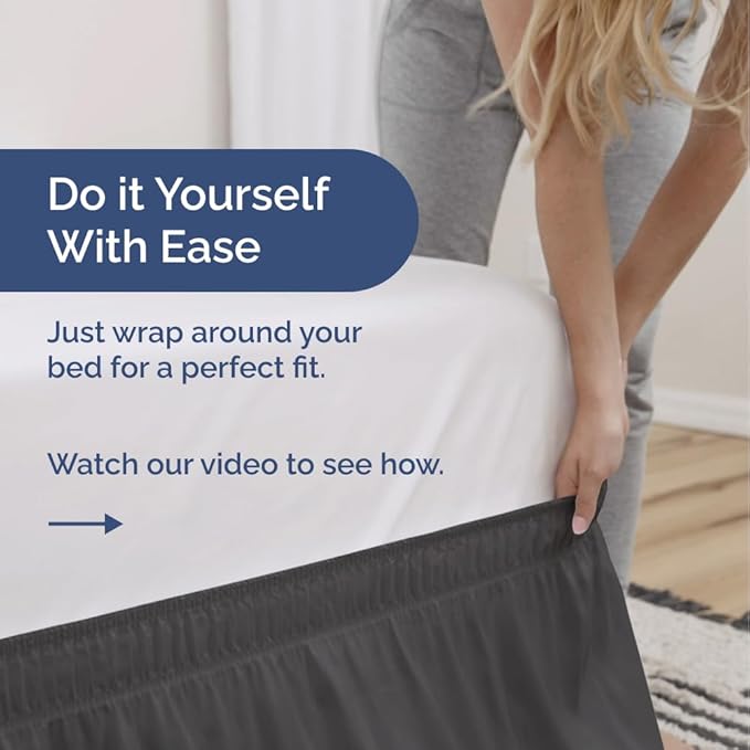 Wrap Around Dust Ruffle Bed Skirt - Charcoal - for Full Size Beds w/ 15 Inch Drop - Easy Fit Elastic Strap - Adjustable Pleated Bedskirt w/Brushed Fabric - Wrinkle Free - for Women, Men, Kids & Teens