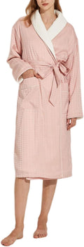 Women's Long Sleeve Fleece Robe with Pockets Jacquard Fluffy Plush Bathrobe