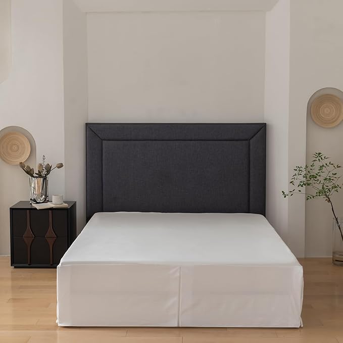 Queen Bed Skirt, Grid Plaid Soft Quadruple Pleated Ruffle Bed Skirt, Tailored Dust Ruffle 14 Inch Drop Easy Fit, Machine Washable (White)