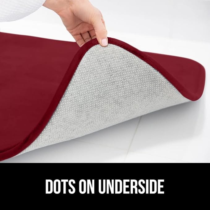GORILLA GRIP Memory Foam Bath Mat, Soft Absorbent Velvet Bathroom Mats, Durable Dots on Underside, Machine Washable Bathmat, Carpet Rug Room Decor for Shower Tub Floor RV, 30x20 Rugs, Burgundy