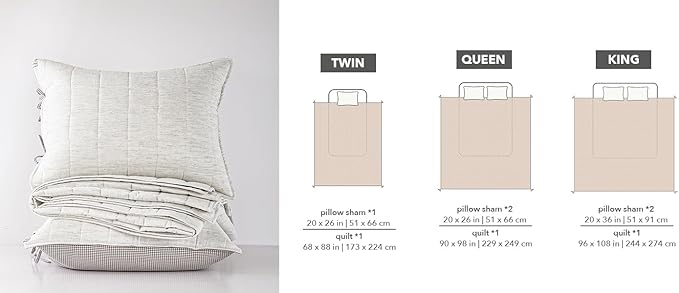 White Quilt King Size， Cotton Linen King Size Quilt Set，3-Pieces Bed Spreads with Grey Plaid Coverlet Lightweight Comforter with 2 Pillow Shams