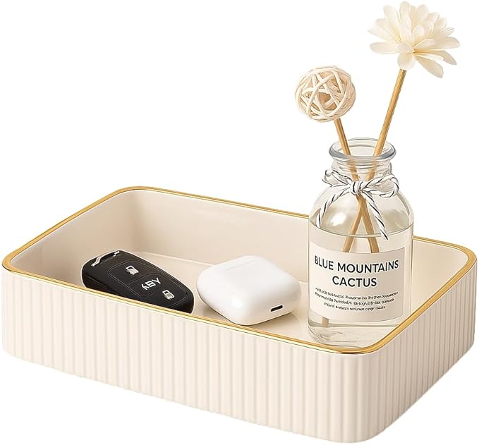 Leather Desk Organizer Tray - Decorative Vanity Perfume Tray & Jewelry Holder, Key Bowl for Entryway, Nightstand Organizer with Handles for Women and Men