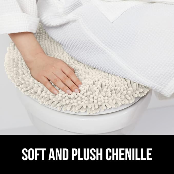 GORILLA GRIP Soft Chenille Bathroom Toilet Lid Cover, Machine Washable Seat Covers, 19.5x18.5, Stays In Place Rubber Backing, Fits Most Round, Elongated and Oblong Lids, Accessories Decor, Ivory Cream